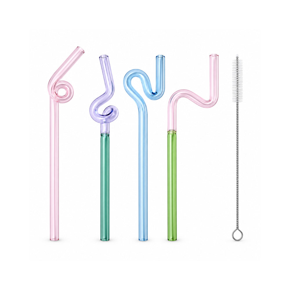 K&Co. Lagoon Series 4 Pack Crazy Glass Straws